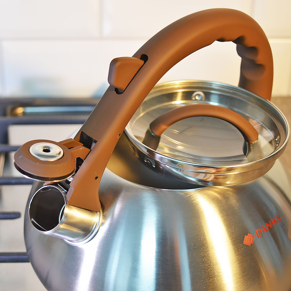 Чайник 3л нерж со свистком, матовый, индукция, цвет коричневый, "Daniks" Emerald DSC-8804
