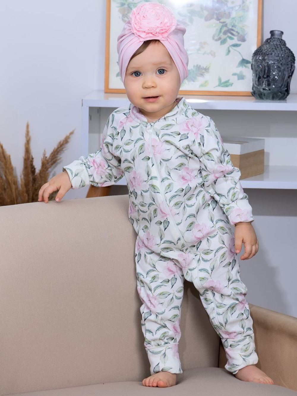 Комбинезон растущий "Пионы", Крем