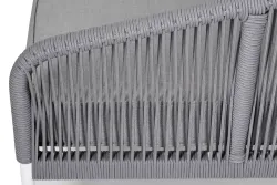 "Канны" левый модуль плетеный из роупа, каркас алюминий белый шагрень, роуп светло-серый круглый, ткань светло-серая