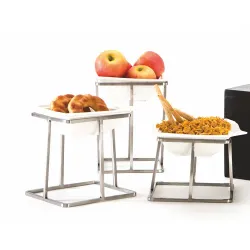 Подставка фуршетная стойка 20*20*15,5 см квадрат нерж. + салатник керамика P.L.Hotelware