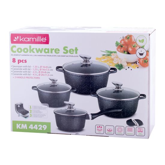Набор посуды 8 предметов из литого алюминия Kamille KM 4429 с мраморным покрытием