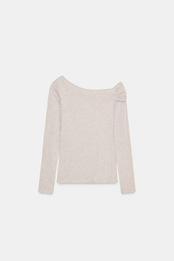 ZARA ТОП С АСИММЕТРИЧНЫМ ВЫРЕЗОМ, БЕЖЕВЫЙ МЕЛАНЖ