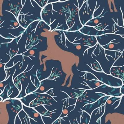 Волшебный олень (синий фон)