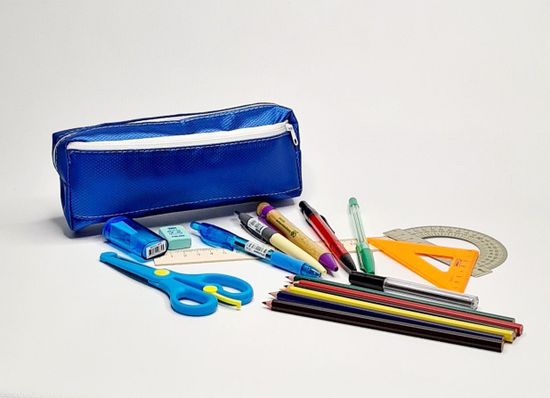 Школьный пенал с 2 отделениями, сиреневый, 11 предметов