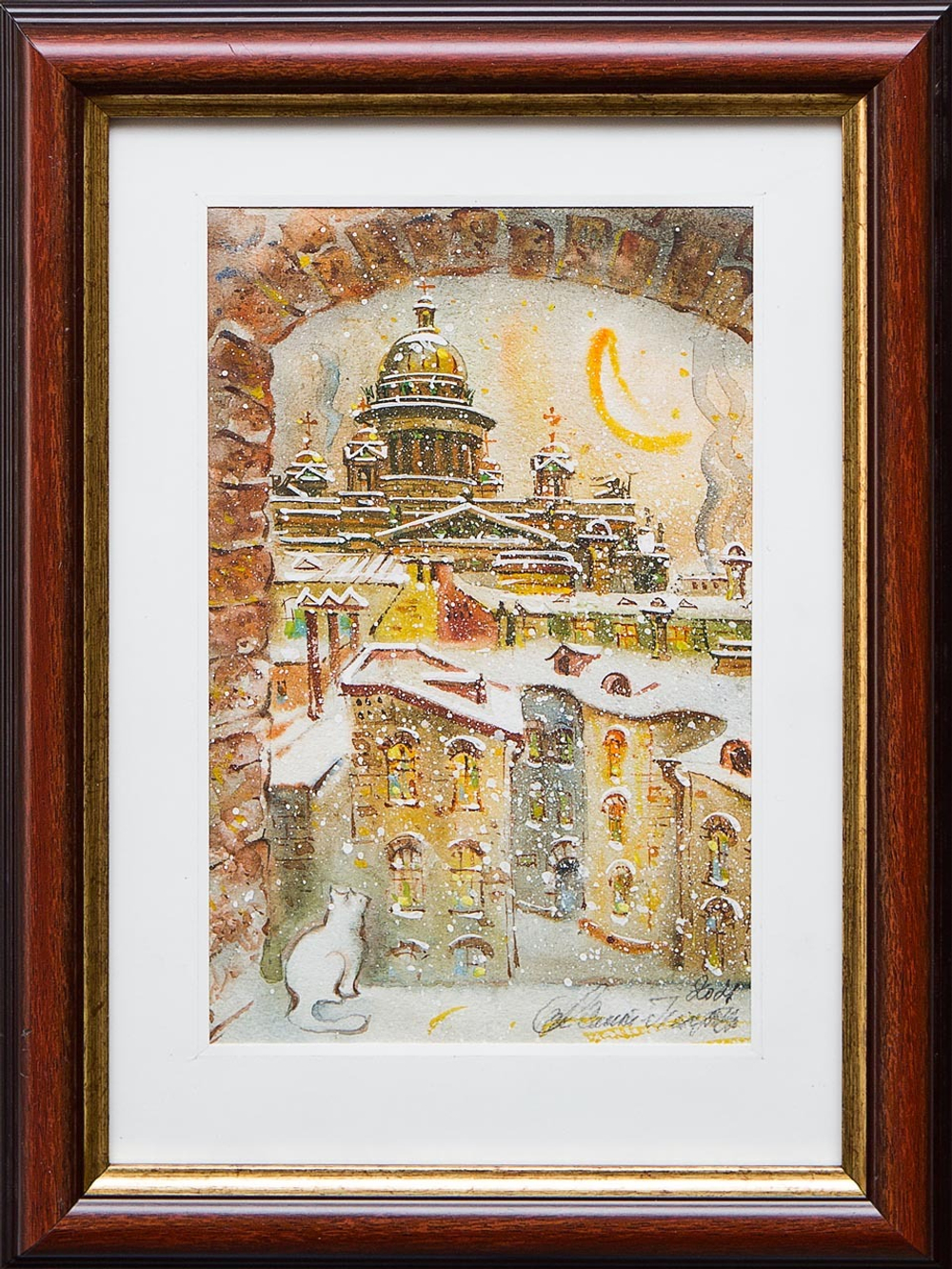 Картина акварель "Исаакий. Кот" Серебряков