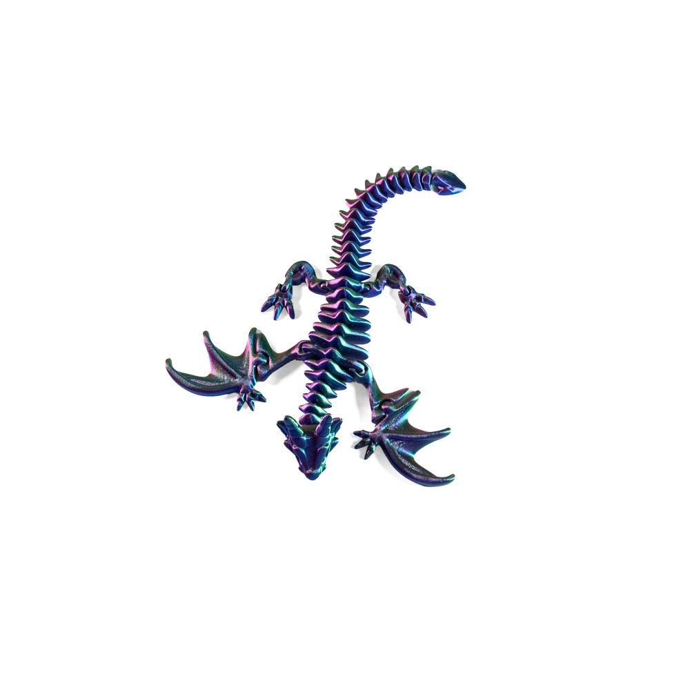 Дракон с крыльями подвижный 3D печать, 29 см., красно-сине-зеленый