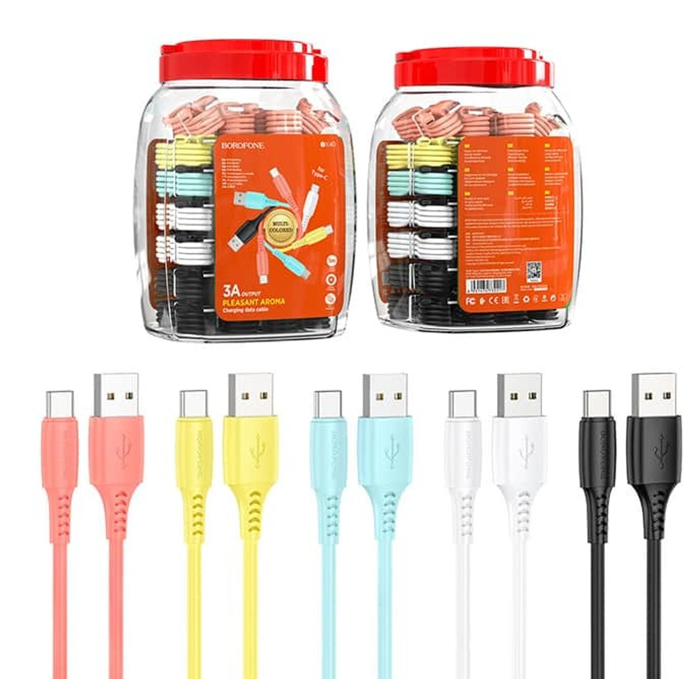 Кабель USB - TypeC BOROFONE BX40 (Mix) комплект 30 шт, 1м