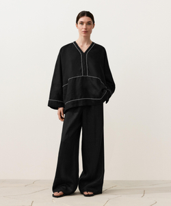 Oysho Рубашка из 100% льна, черный