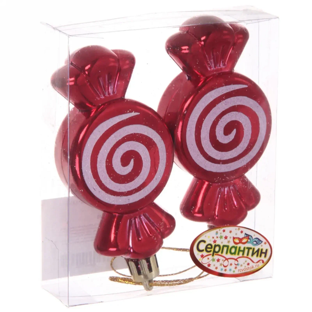 Елочные игрушки «Карамельки» 7,5 см (набор 2 шт), Красный