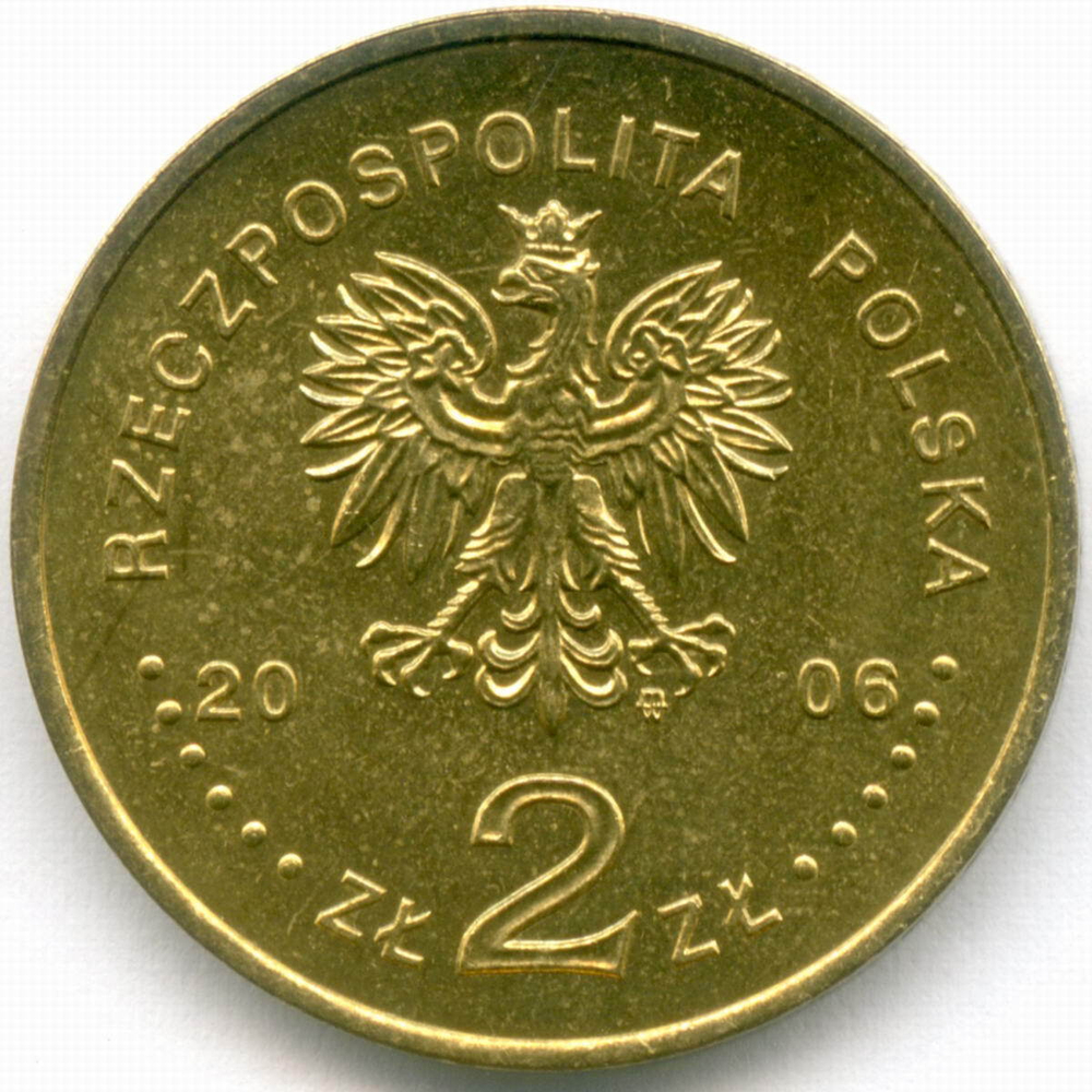 2 злотых 2006 год. Польша. Чемпионат мира по футболу. Латунь, диаметр 27 мм. XF-AU