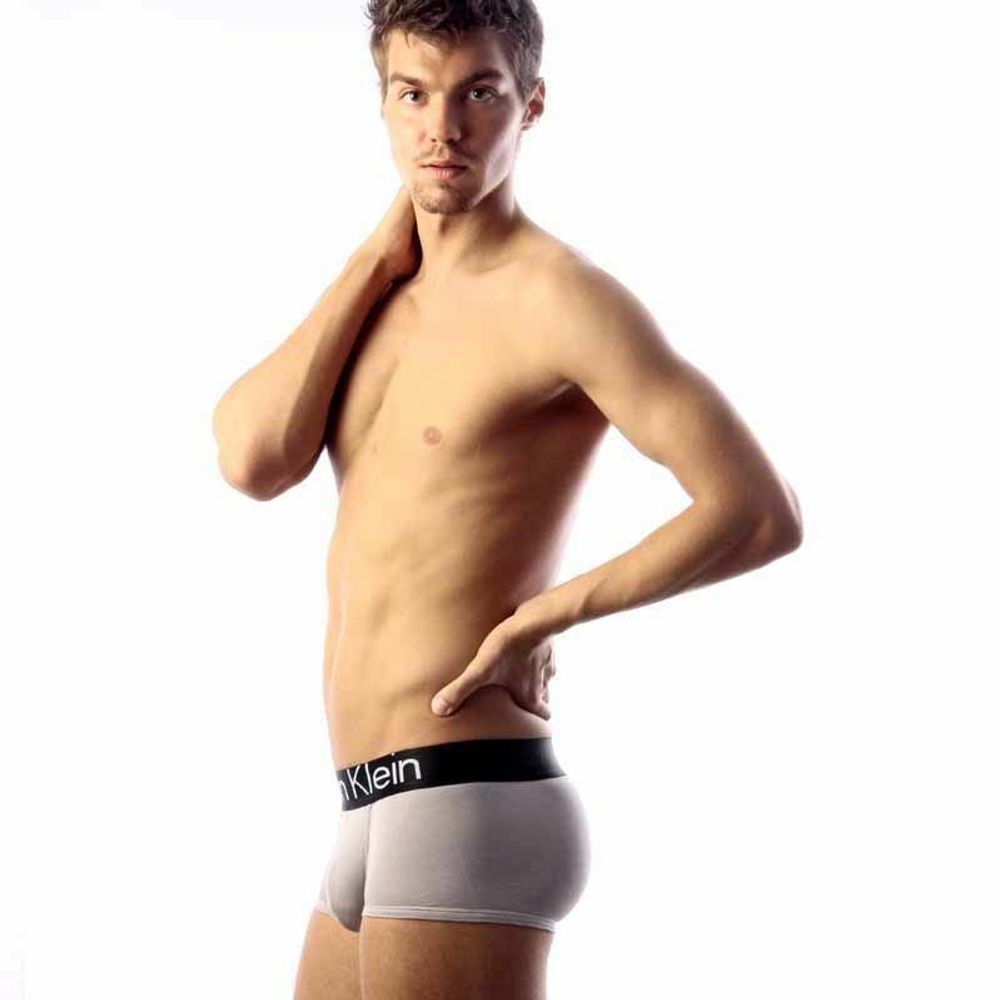 Мужские трусы хипсы серые с черной резинкой Calvin Klein Steel Black Waistband Grey