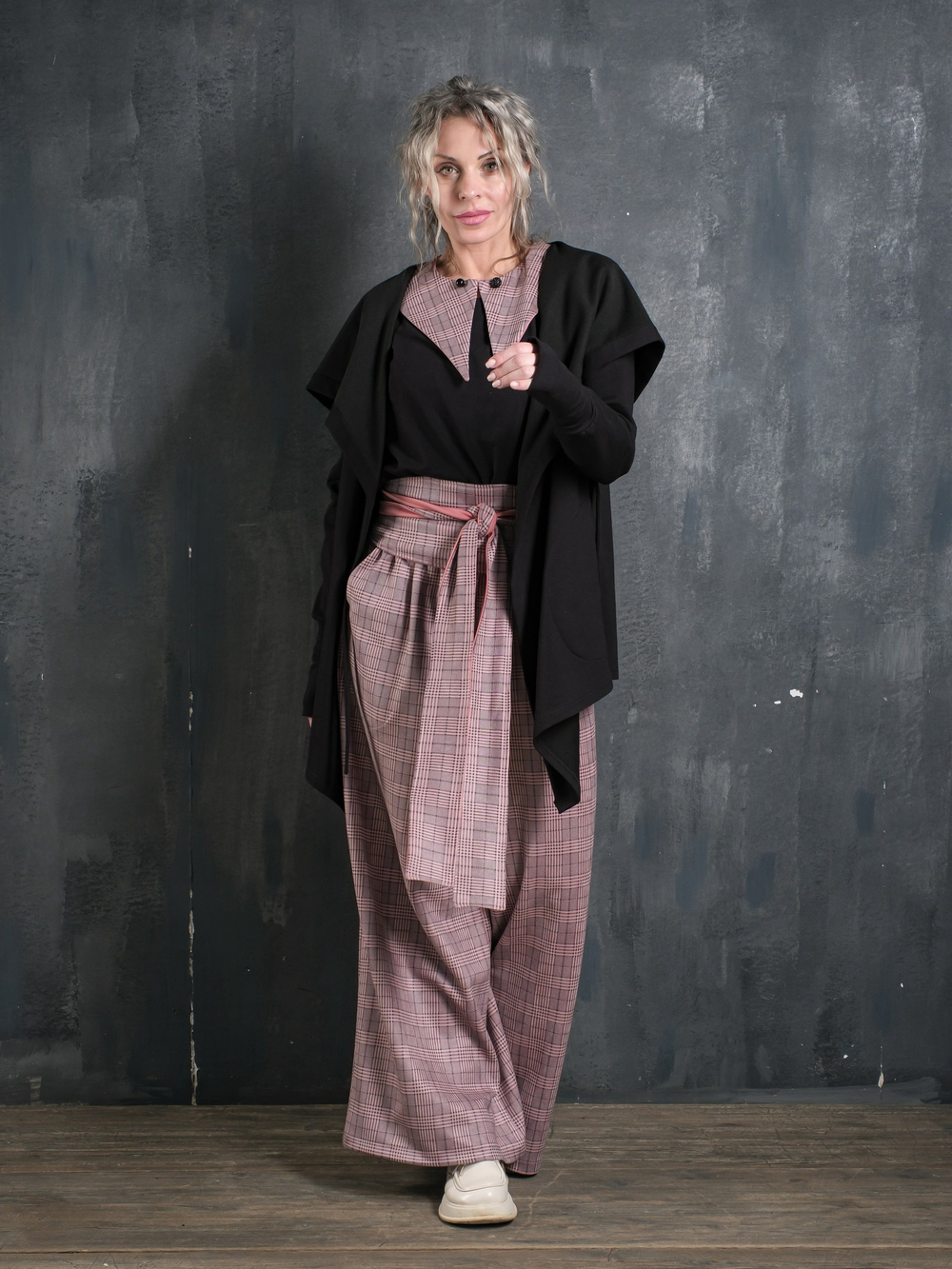 Палаццо  + кушак/ клетка персик