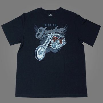 Футболка Ride on Freedom ( мотоцикл, синяя, джинсовая )