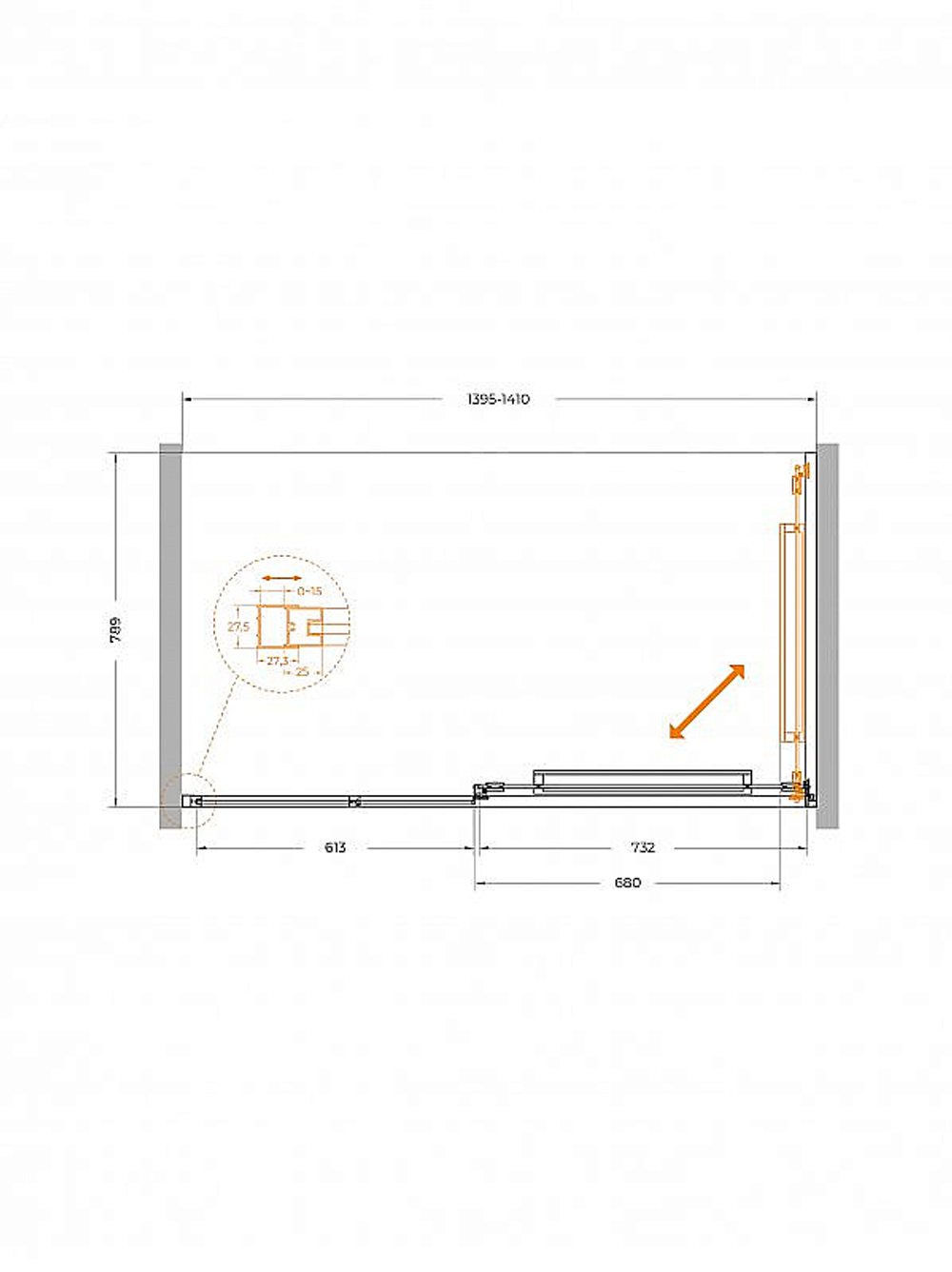Душевая дверь Cezares LUX 140 B-FS-11-140-C-CR стекло прозрачное/профиль хром