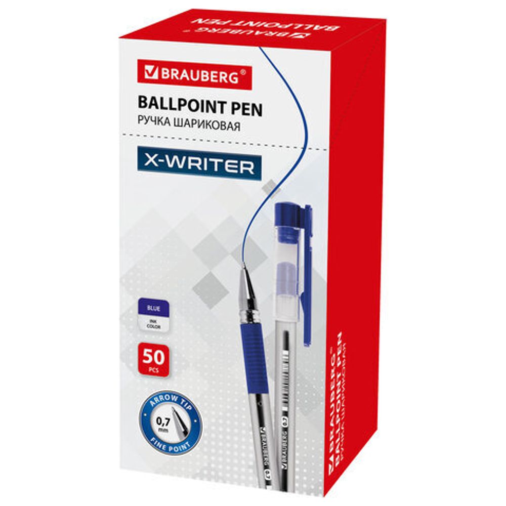Ручка шариковая с грипом BRAUBERG "X-Writer", СИНЯЯ, узел 0,7 мм, линия письма 0,35 мм, 142403
