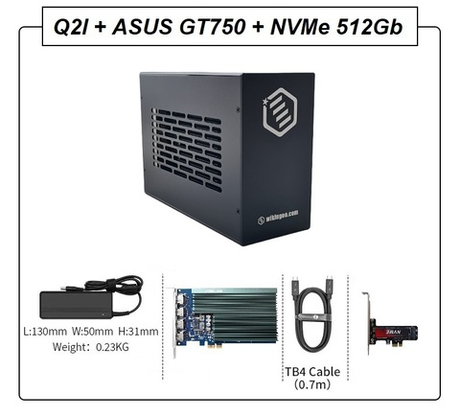 Внешняя видеокарта EGPu Wikingoo Q2l + Asus GT730 + NVMe 512Gb, Thunderbolt 3/4.