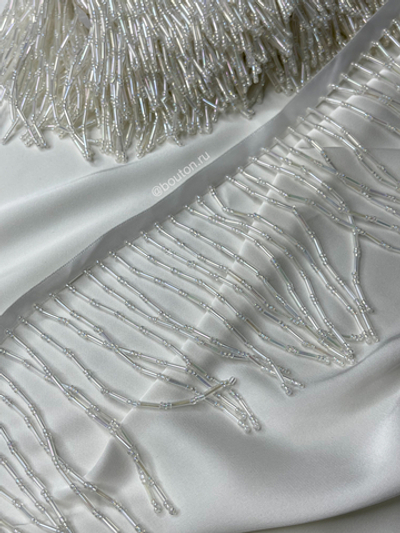 Бахрома из стекляруса и бисера белая прозрачная 10 см