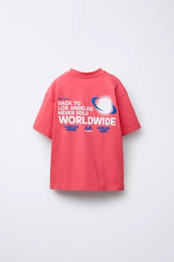 ZARA ФУТБОЛКА С РЕЛЬЕФНЫМ ПРИНТОМ, ЦВЕТ ФУКСИИ