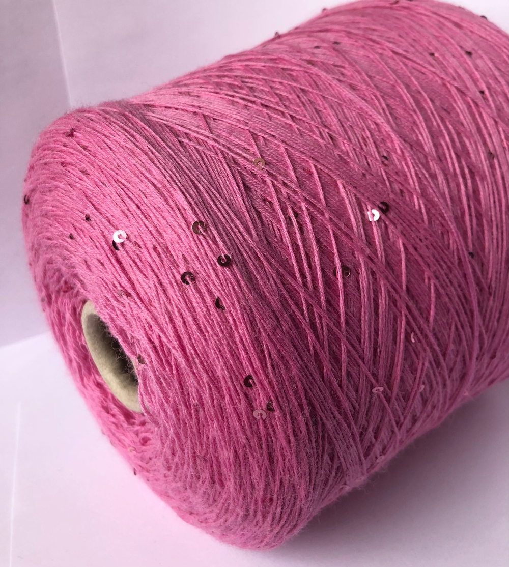 Пряжа меринос пайетки pink