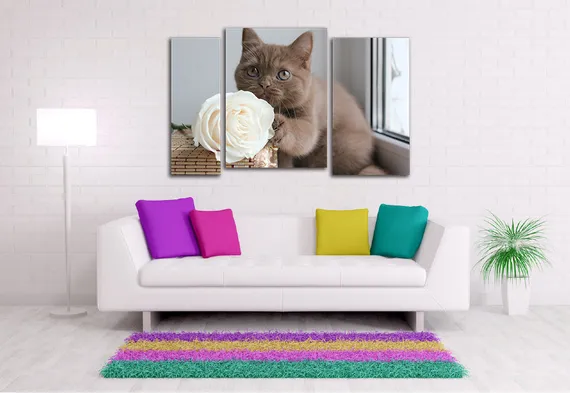 Модульная картина "Котенок с розой"