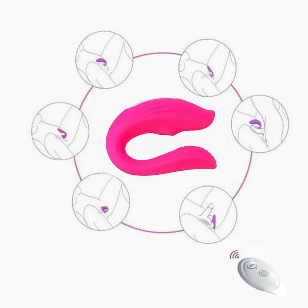 Розовый вибратор для пар «Оки-Чпоки» с вакуумно-волновой стимуляцией клитора (Цвет: розовый)