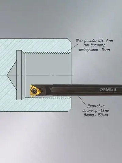 Резец для нарезания внутренней резьбы SNR0013N16 и 16IR 10шт