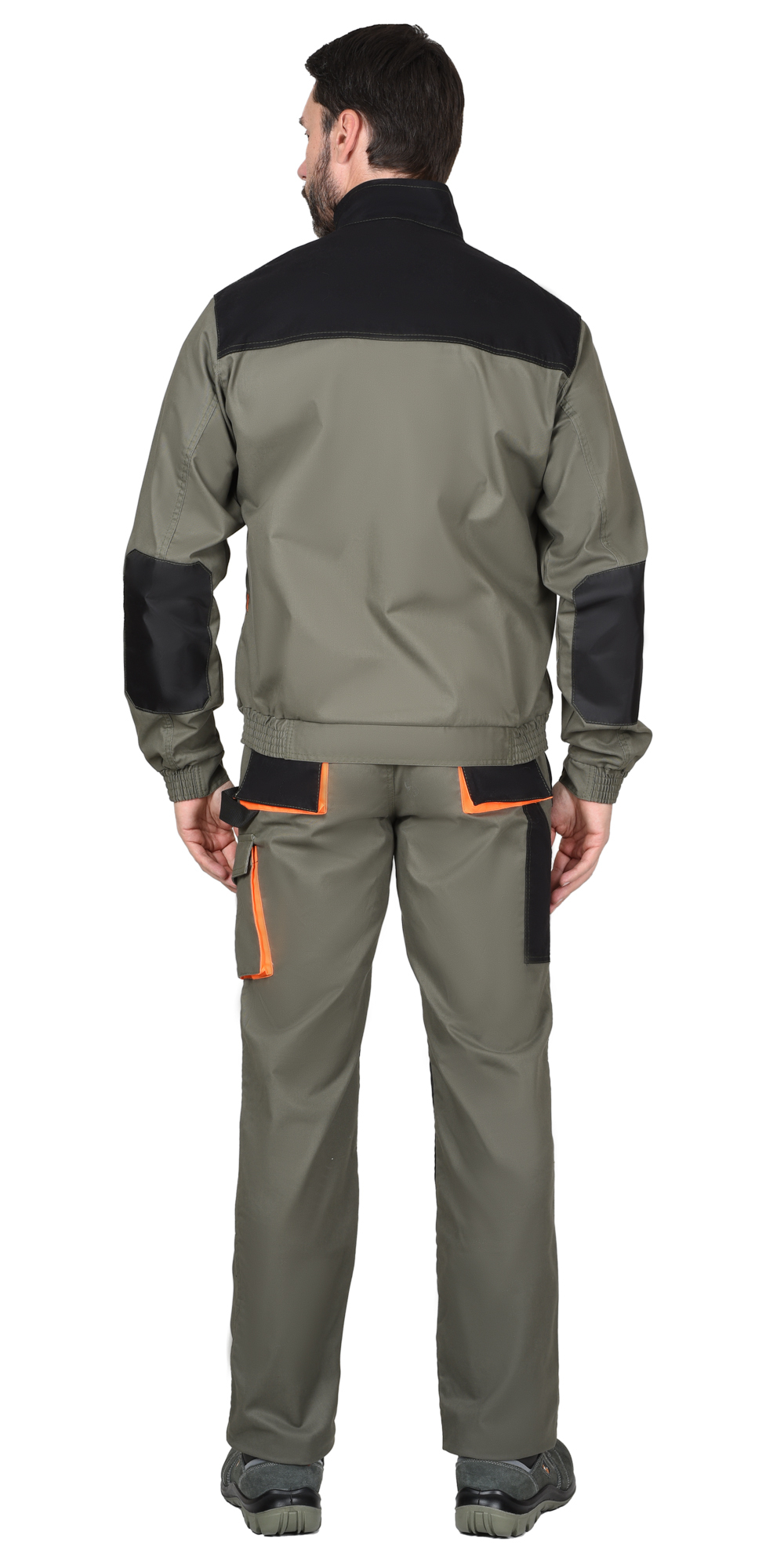 Костюм "Стрейч" куртка п/к оливковый с оранжевым и черным
