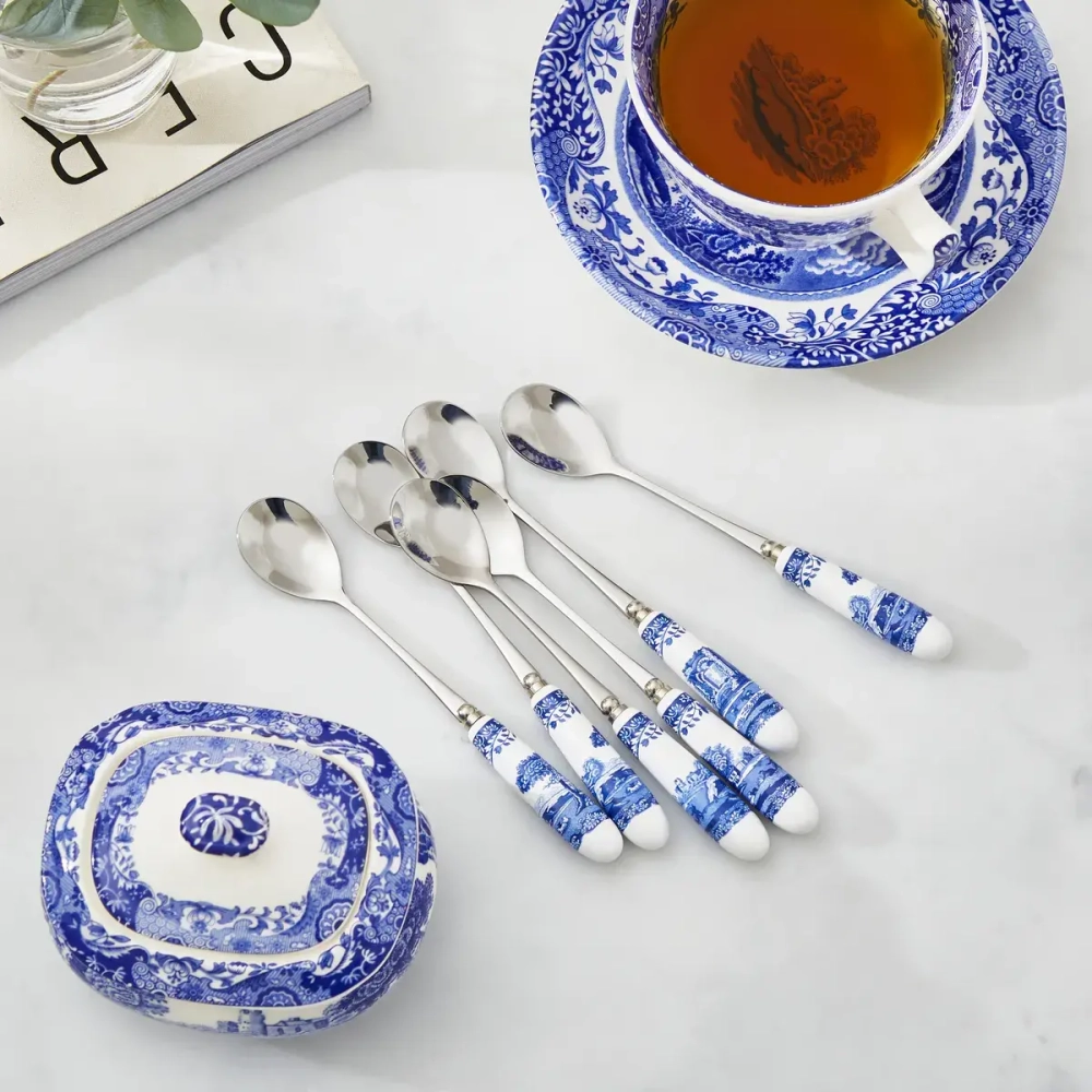 Spode Набор из 6 итальянских ложек синего цвета, 15 см.