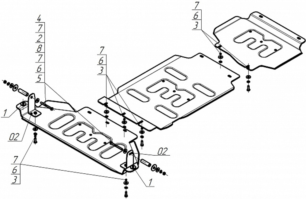 Защита картера двигателя, Переднего дифференциала, КПП, Разд. коробки. 5 мм, Алюминий. для Dodge Ram 1500 RHO 2024-н.в., Motodor.32914