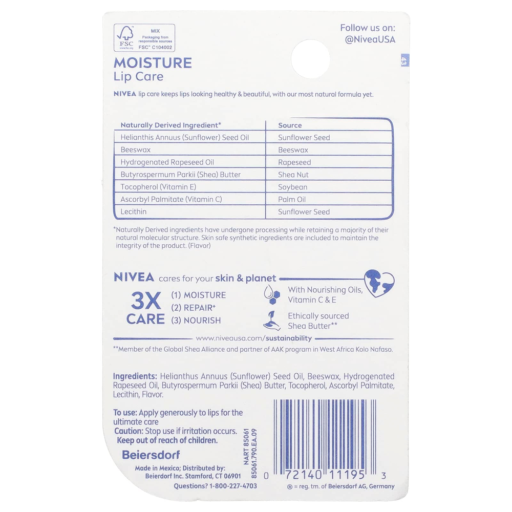 Nivea, Увлажняющее средство для губ, 4,8 г (0,17 унции)