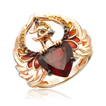 Кольцо «Феникс» из красного золота с гранатами, цитринами и эмалью