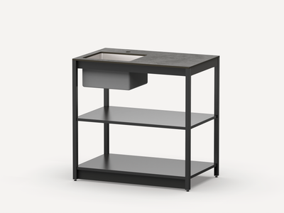 Стол разделочный с мойкой Lounge B-02S-L, 90 см, черный/черный мрамор