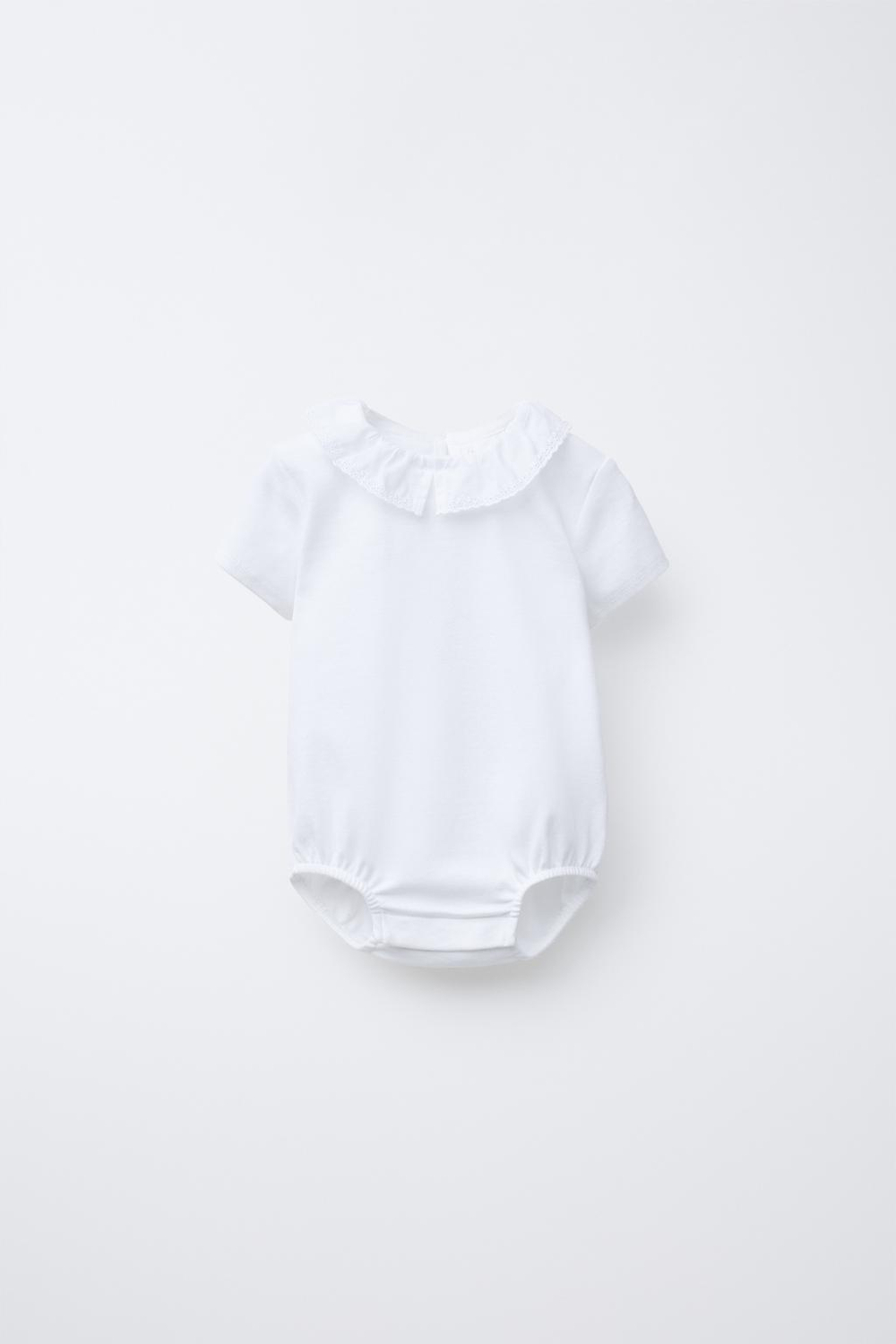 ZARA БОДИ С ВОРОТНИКОМ С АЖУРНОЙ ВЫШИВКОЙ, ЖЕЛТОВАТО-БЕЛЫЙ