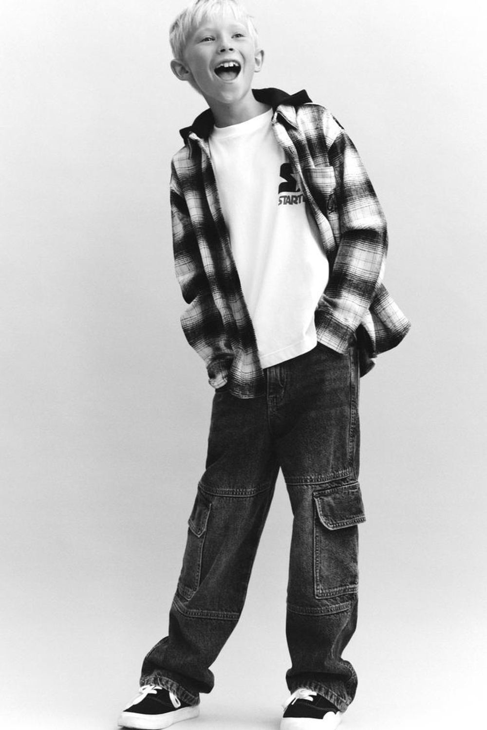 ZARA КУРТКА-РУБАШКА В КЛЕТКУ С ОТСТЕГИВАЮЩИМСЯ ФЛИСОВЫМ КАПЮШОНОМ, ЧЕРНЫЙ