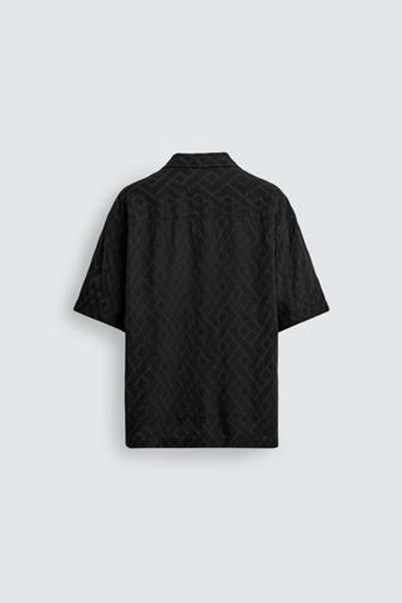ZARА РУБАШКА JACQUARD С ГЕОМЕТРИЧЕСКИМ УЗОРОМ, ЧЕРНЫЙ