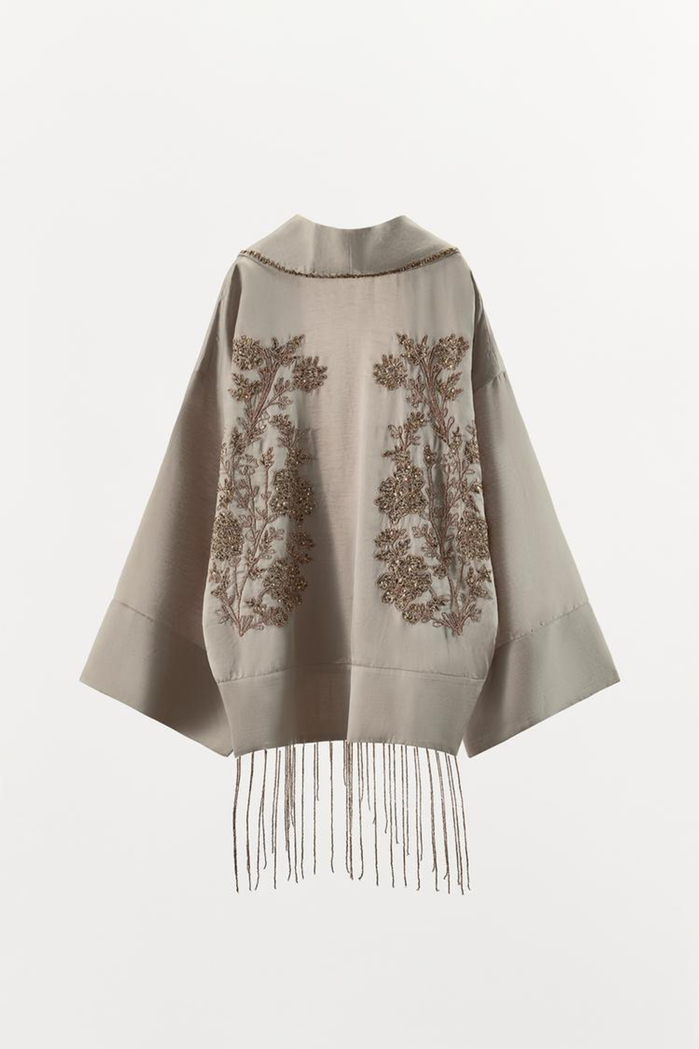 ZARA КИМОНО С ВЫШИВКОЙ И БУСИНАМИ, СЕРЫЙ