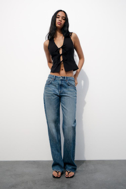 ZARA ТОП ОБЛЕГАЮЩЕГО КРОЯ С ЗАВЯЗКАМИ, ЧЕРНЫЙ