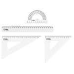 Набор геометрический средний 4пр. (треуг.2шт, лин.25см, транспортир) прозрачный белый, Стамм