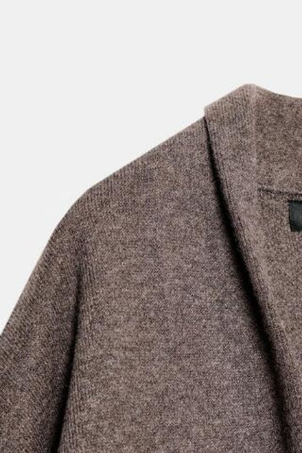 ZARA ДЛИННОЕ ТРИКОТАЖНОЕ ПАЛЬТО, СЕРОВАТО-КОРИЧНЕВЫЙ