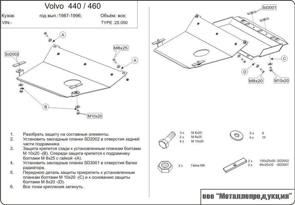 Защита картера и КПП Sheriff для Volvo 440-460 1988-1996 арт.25.0050