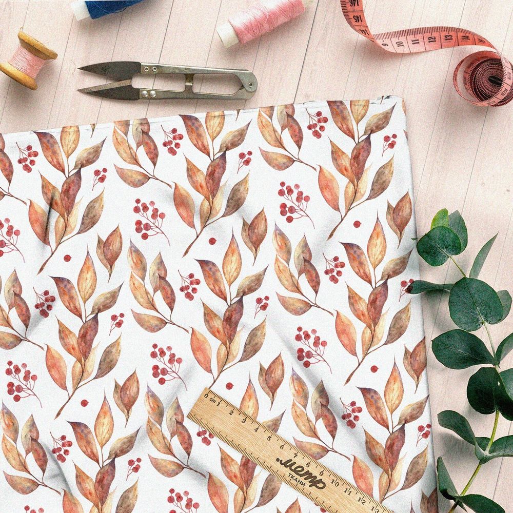 Ткань атлас осенние листочки изящные