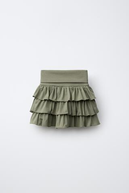 ZARA ЮБКА-ШОРТЫ С ВОЛАНАМИ И ОТВОРОТАМИ, ХАКИ