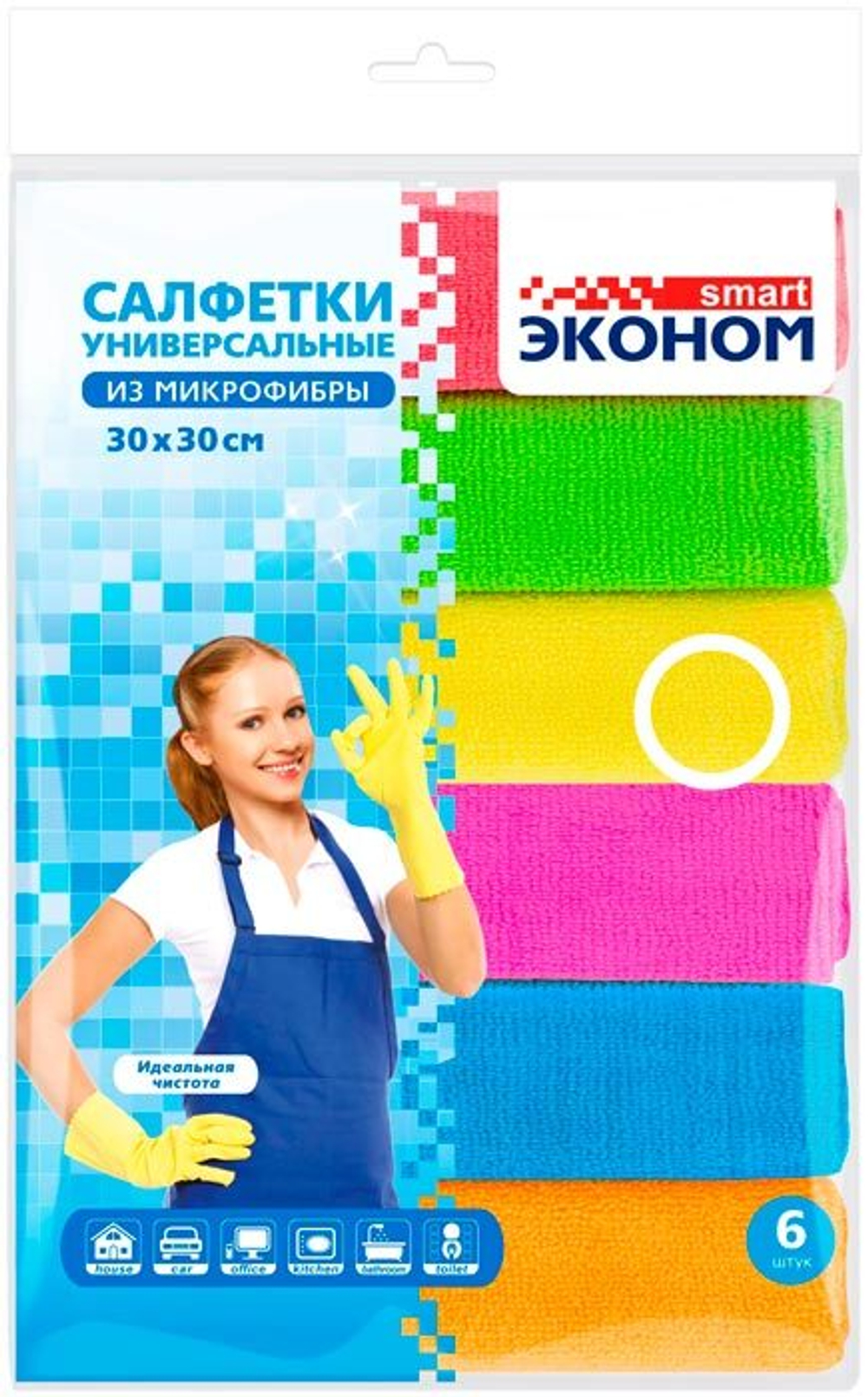 Салфетки Авангард Эконом smart микрофибра 30х30  6штук