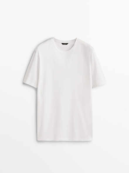 MASSIMO DUTTI Футболка из рельефного хлопка, БЕЛЫЙ