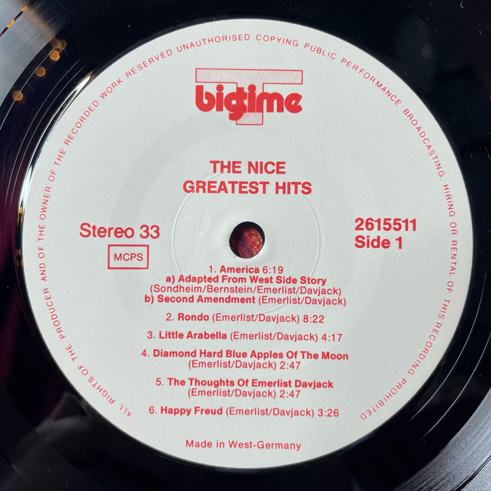 Винтажная виниловая пластинка LP The Nice Greatest Hits (Germany 1988)
