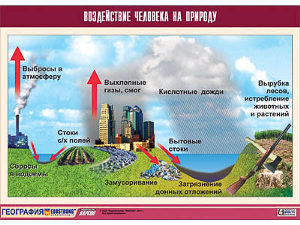 Таблица демонстрационная &quot;Воздействие человека на природу&quot; (винил 70х100)