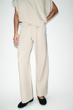 ZARA ПРЯМЫЕ БРЮКИ ИЗ ИНТЕРЛОКА, ЭКРЮ