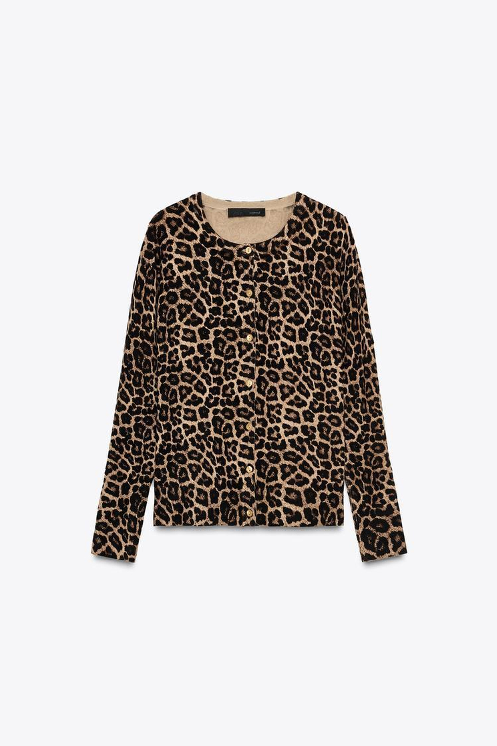 ZARA ТРИКОТАЖНЫЙ КАРДИГАН С АНИМАЛИСТИЧЕСКИМ УЗОРОМ, ЧЕРНЫЙ-КОРИЧНЕВЫЙ