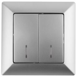 Выключатель Intro Solo 4-105-03 двухклавишный с подсветкой, 10А-250В, IP20, СУ, Solo, алюминий