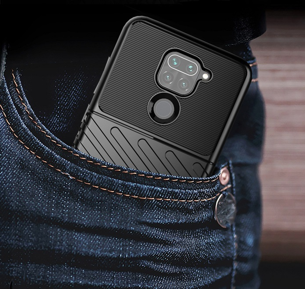 Противоударный черный чехол c объемным рисунком на Xiaomi Redmi Note 9, серии Onyx от Caseport
